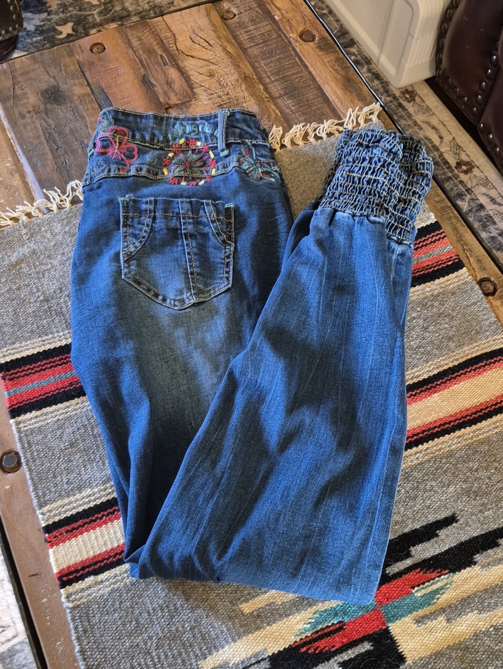 Desigualfloralembroidered denim jogger jeans,Sz.30. bohemian Embroidered(#1593)
